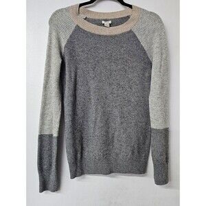 J Crew Gray Tan Merino Wool Blend Long Sleeves Crew Neck Women Sweater (S)